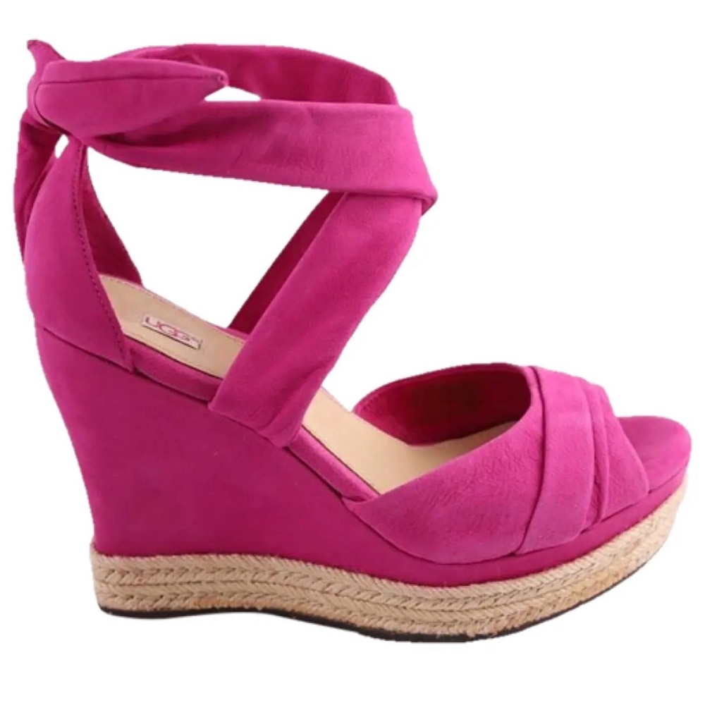 UGG Lucianna Platform Wedge Strappy Party Date Night Pink‎ Sandals Sz 10 EUC